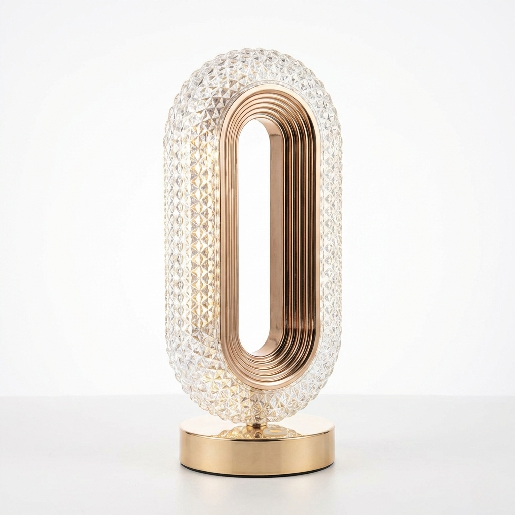 Aura Oval Crystal Table Lamp with Polished Gold Base