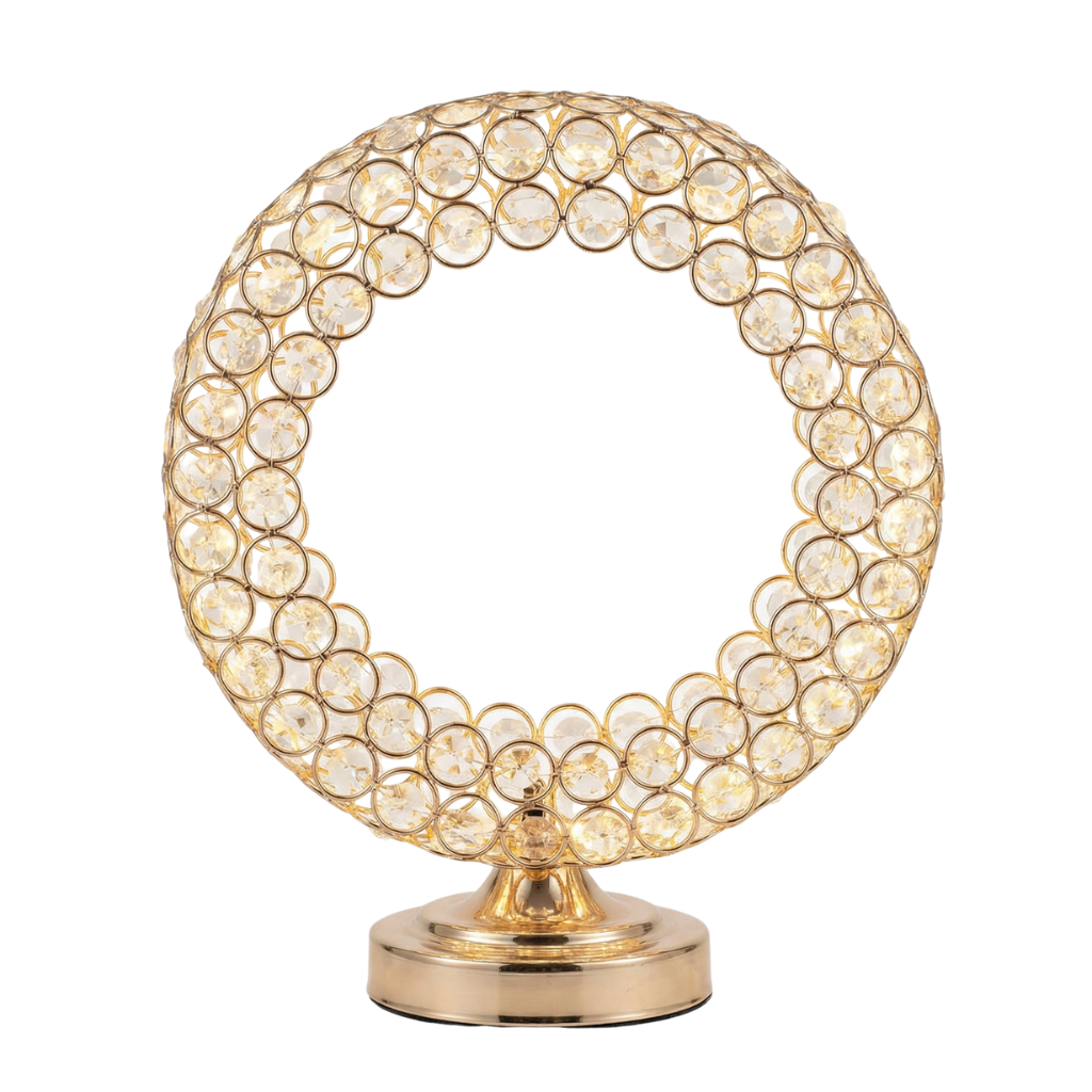 Gold Infinity Halo Crystal Lamp – Modern Circular Table Light for Luxury Decor