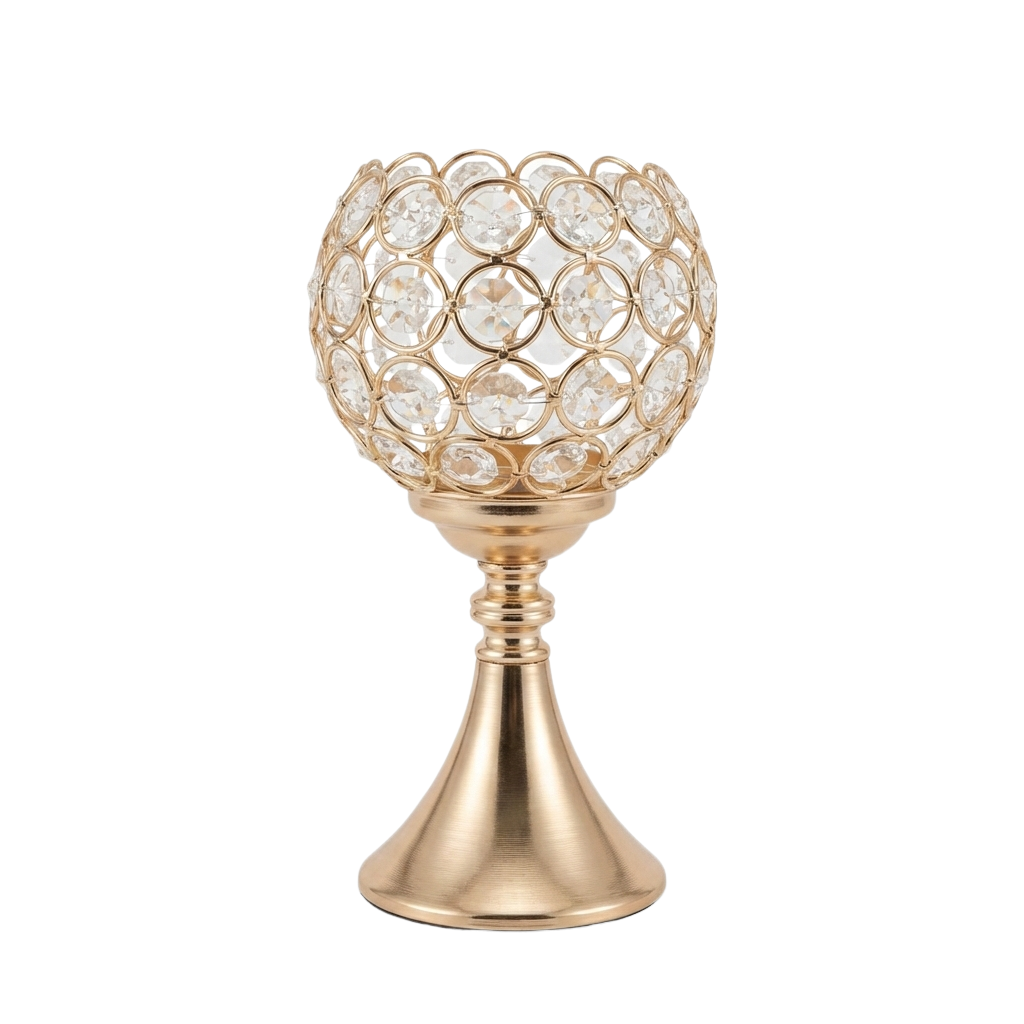 Gold Crystal Goblet Candle Holder – Elegant Votive Stand for Wedding & Table Decor