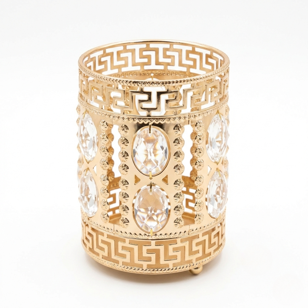 Luxury Crystal Cylindrical Candle Holder & Desktop Organizer
