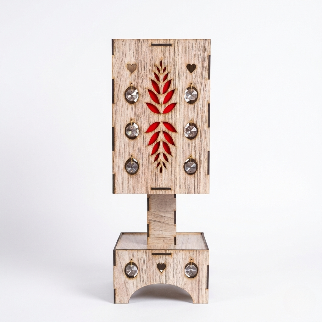 Handcrafted Wooden Crystal Table Lamp – Artisan Laser-Cut Decor