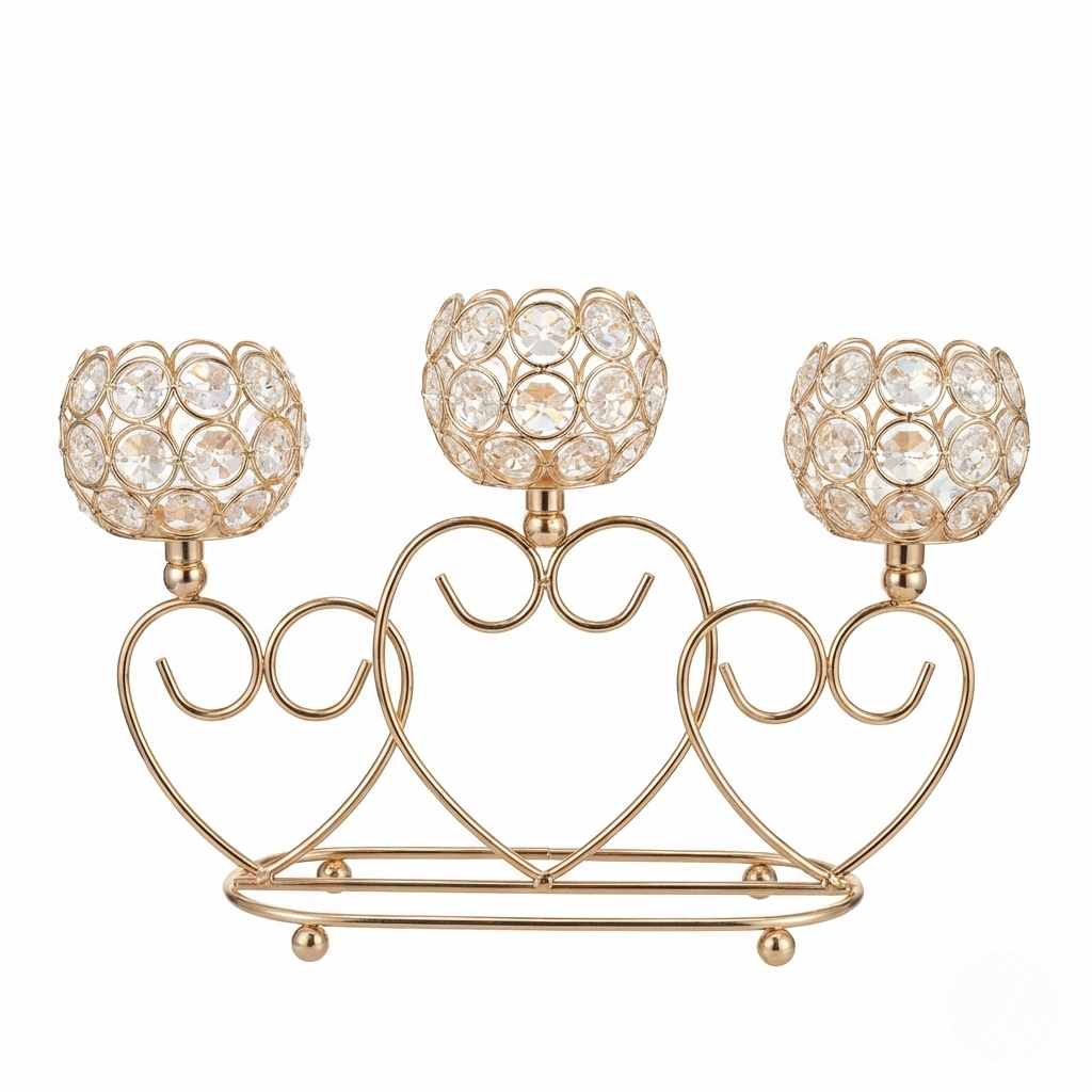 Gold Candelabra Table Centerpiece – 3-Tiered Crystal Goblets