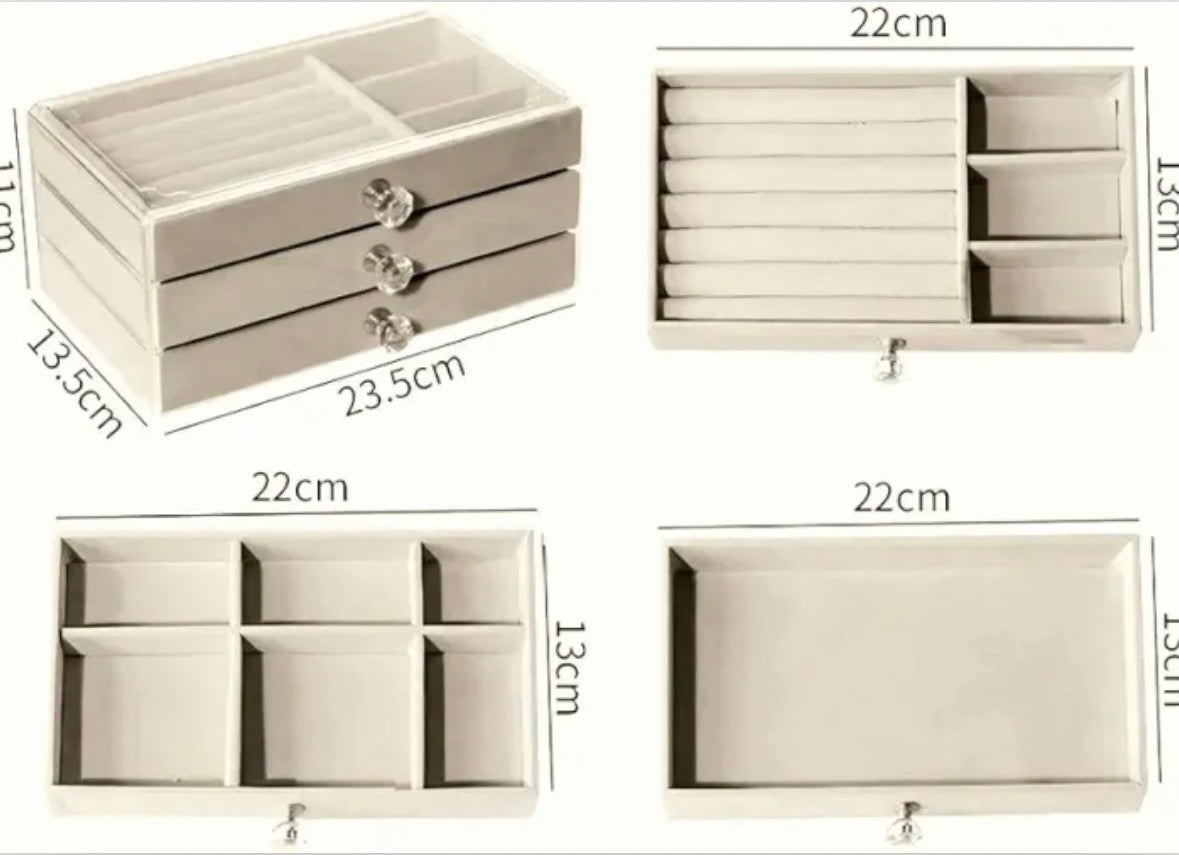 Acrylic Velvet Jewelry
Organizer with 3 Drawers Stackable Display Storage
Box