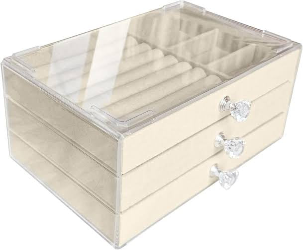 Acrylic Velvet Jewelry
Organizer with 3 Drawers Stackable Display Storage
Box