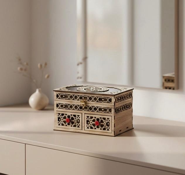 Luxury Wooden Jewelry Organizer Box – Decorative Storage Chest with Drawers