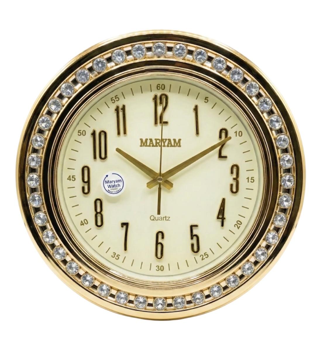 Large Gold Wall Clock with Crystal Halo & 3D Gold Numerals